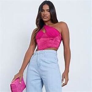 I SAW IT FIRST Asymmetric Satin Corset Crop Top